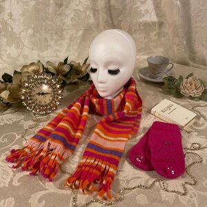 Girls Kid's 2 Piece Pink Striped Winter Set Scarf and GAP Kids Knitted Gloves